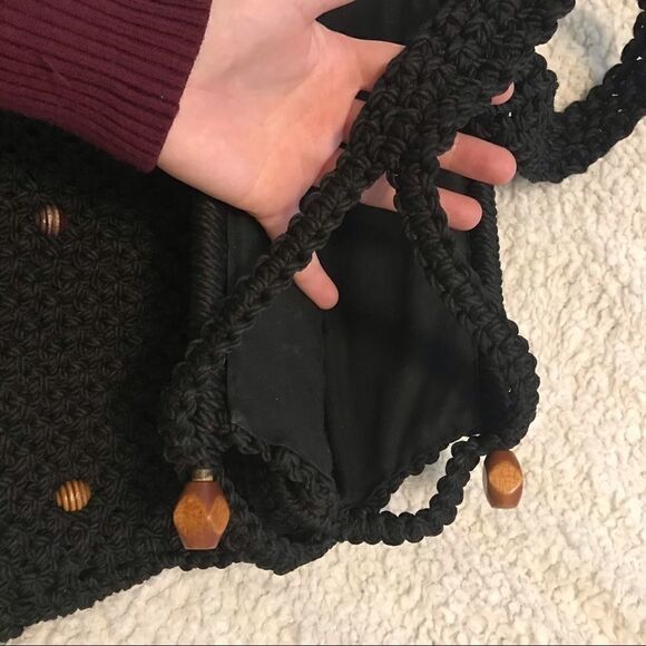 Black Macrame Shoulder Bag Purse - Picture 5 of 7